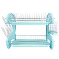 Home Basics 2 Tier Plastic Dish Drainer, Turquoise DD47452